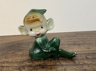 Vintage Set Of 2 Pixie Elf 2 5    Figurines Red Green Christmas Sitting Elves