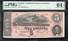 T-69 1864  5 Confederate Currency Pmg 64 Epq Civil War Bill 100163