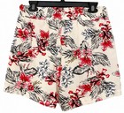 Cali 1850 Women   s Medium Floral Linen Blend Paperbag Waist Shorts Tie Belt