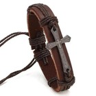 Brown Leather Bracelet With Cross  Lords Prayer  Christian God  Jesus  Catholic