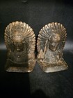 Vintage antique Bronze cast Iron Indian Chief Head Bookends