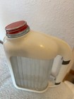 Vintage Refrigerator Glass Water Bottle  Lid Quart Ribbed 1940 -1950 s W  Handle