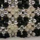 Black White Beaded Purse Faux Pearl Handbag Velvet Bow Top Handle Evening Bag