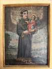 Antique 19th C Mexican Retablo Saint Anthony Padua Oil Painting 8x11 Folk Art