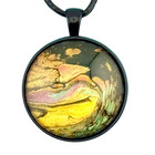 Pendant Necklace   Earrings Handmade  ancient Lava Flow  32mm Gunmetal Bezel