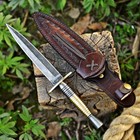 Handmade Damascus Dagger Athame Knife Brass Steel Handle With Leather Sheath 