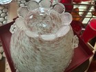 Vintage Venetian Green And White Blown Glass Applied Rim Silver Copper Specks