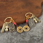 Chinese Style Zodiac Brass Gourd Five Emperors Money Keychain Metal Fengshui