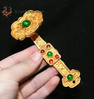 3 9  old Chinese Dynasty Bronze Gilt Inlay Gems Lucky Ruyi Statue Sculpture