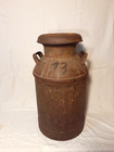 25  Antique Large Farmhouse Dairy Metal Milk Can With Lid 