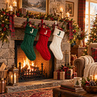 J Initial Personalized Embroidered Knit Christmas Stocking White Fireplace Gift