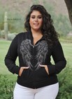 New Plus Size Womens Black Crystal Angel Wings Rhinestone Zip Jacket 1x 2x 3x