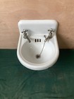 Small Antique 15x16 Cast Iron White Porcelain High Back Wall Sink  Vtg  460-26e