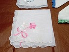Lot-4 Vintage Ladies Linen Hankies Sheer Floral Scallop-edge   Crochet Lace Trim