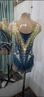 Girls Rhythmic Gymnastics Leotard Green   Gold Competition Costume  125-135 Cm