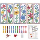  6 Pcs Flower Cross Stitch Bookmark Kit For Beginner With Sunflowers Tulip