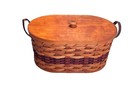 Amish Oval Knitting Sewing Basket Handmade Stained Oak Bottom Leather Handles