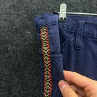 Vintage 70s Denim Flare Jeans 32x30 Indigo Embroidered Side Ribbon Trim Boho