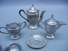 Antique Vintage Doll House Miniature German Metal Silver Tea Set  Cups  Spoons