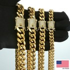 Hiphop 6mm-14mm Stainless Steel Miami Men s Cuban Link Chain 14k Gold Cz Clasp