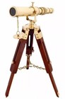 Solid Brass Maritime Telescope On Wooden Tripod Stand Nautical Home Desktop Gift