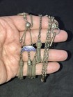 Antique 3 Islamic Ottoman Solid Silver Enamel Albert Chains Tassel Watch Key Fob