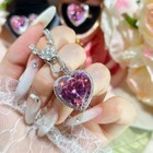 New 18mm Heart Pink Topaz Gemstone Women Girl Jewelry Silver Necklace Earrings