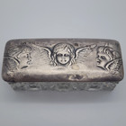 1913 English H  Matthews Cherub Angel Sterling Silver Beveled Glass Trinket Box