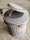Vintage Folk Art Minnow Galvanized Bucket Fishing Pail W  Handle Dome Lid Ribs