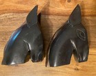 A Pair Of Vintage Mid-century Hand-carved Wood Horse Head Bookends