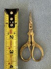 Vintage Toledo Gold Tone Embroidery Scissors Ornate Etched Blades 3in Tool Set