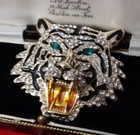 Art Deco Inspired Crystal Enamel Tiger Brooch   Pendant Shawl Pin Jewellery