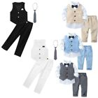 Kids Boys Party Suit Gentleman Lapel Shirt Vest Elastic Pants Blazer Dress Sets