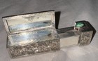 Vintage Italy Engraved 800 Silver  Lipstick Holder Compact W  Green Stone