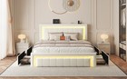 Full queen Bed Frame With Upholstered Led Headboard   4 Storage Drawer  Charging