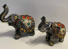 Feng Shui Set Of 2 Dark Gray Elephant Trunk Statue Lucky Figurine Home Decor