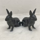 Lot Of 2 Small Cast Iron Bunny Rabbit Figurines Rustic Garden Yard Patio Decor