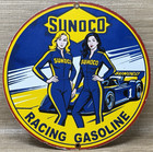Vintage Blue Sunoco Gasoline Porcelain Sign Dealership Gas Station Motor Oil