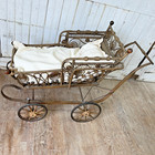 Antique Vintage Wicker Baby Carriage Stroller Buggy W Scrolls Stick   Ball
