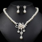 Bridal Wedding Rhinestone Crystal Faux Pearl Necklace Earrings Set Prom Party