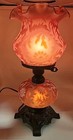 Vtg 1950 s Fenton 3 Way Parlor Lamp 14 5  Satin Cranberry Glass Daisy   Fern 