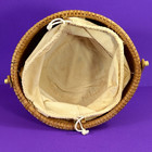    vintage Nantucket Style Round Woven Basket Wood Base Swing Handle Liner