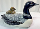 Loon With Baby Glass Bird Ornament And Hand Painted Black White Ceramic Loon 