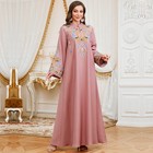 Long Sleeve Maxi Dress Abaya Dubai Women Kaftan Muslim Embroidery Flower Ramdan