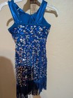 Curtain Call Girls Blue Sequin Fringe Dance Costume Dress Size Cs