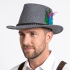 Bavarian Lederhosen Hat Grey With Feather Traditional German Oktoberfest Hat