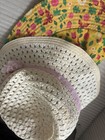 Girls Beige Straw Sun Hat Pink Ribbon   Flower Accents One Size Lightweight
