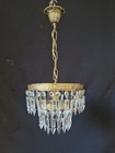Small Antique Vintage Brass   Crystals French Chandelier Ceiling Fixture 
