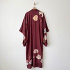 Vintage Japanese Silk Kimono  Deep Burgundy Plum Floral Motif  Traditional Robe