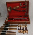 Mid Century Siam Bangkok Thailand Serverware Gold Tone   Wood W Original Box 